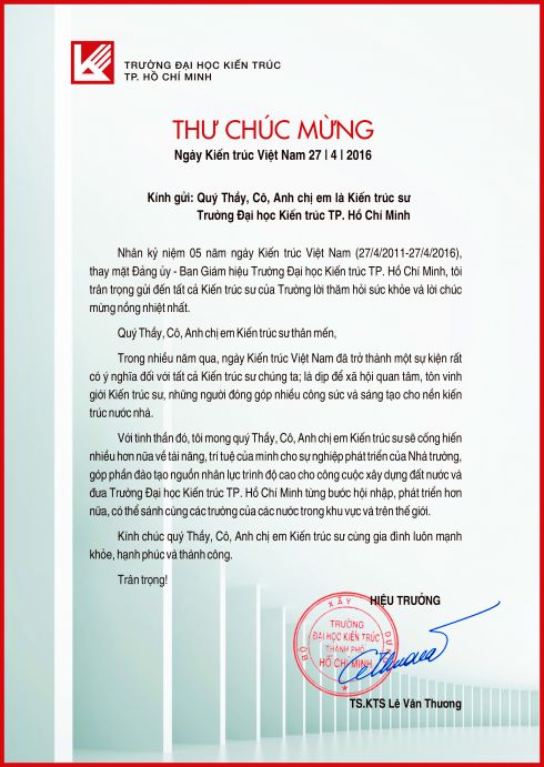 Thư chúc mừng ngày Kiến trúc Việt Nam 27/4 của Thầy Hiệu ...