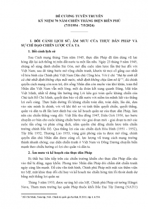 ĐỀ CƯƠNG TUYÊN TRUYỀN KỶ NIỆM 70 NĂM CHIẾN THẮNG ĐIỆN BIÊN PHỦ (7/5/1954 - 7/5/2024)