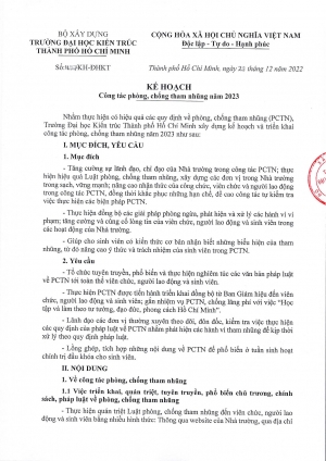Kế hoạch số 1157/KH-ĐHKT về Công tác phòng, chống tham nhũng năm 2023
