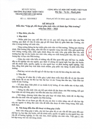 Kế hoạch số 306/KH-ĐHKT ngày 09/5/2022 về Diễn đàn "Gặp gỡ, đối thoại giữa sinh viên với lãnh đạo Nhà trường" năm học 2021 - 2022
