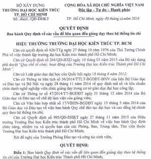 Quy định về các vấn đề liên quan đến Giảng dạy theo hệ thống Tín chỉ