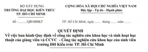 Quy định về sinh hoạt học thuật và nghiên cứu khoa học của giảng viên, sinh viên ĐH Kiến trúc TP.HCM