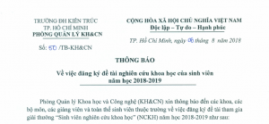 Thông báo về việc đăng ký đề tài NCKH sinh viên năm học 2018-2019
