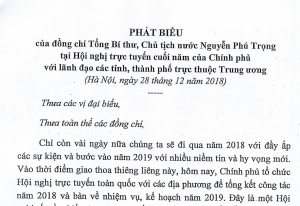 Toàn văn qhát biểu của Tổng Bí thư - Chủ tịch nước Nguyễn Phú Trọng tại Hội nghị trực tuyến của Chính phủ năm 2018