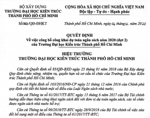 Quyết định về việc công bố công khai dự toán ngân sách năm 2020 (đợt 2) của Trường Đại học Kiến trúc Thành phố Hồ Chí Minh