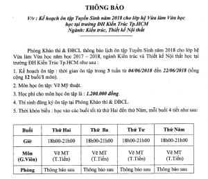 Thông báo Kế hoạch Ôn tập tuyển sinh năm 2018 hệ Vừa làm Vừa học