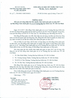 Thông báo kết quả xét công nhận đạt tiêu chuẩn chức danh PGS 2017