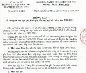 Thông báo thời gian thu học phí HK1-2020-2021