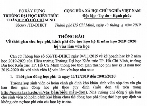 Thông báo thu học phí, kinh phí đào tạo kỳ II năm học 2019-2020 hệ Vừa làm vừa học