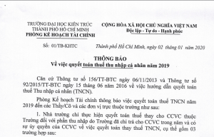 Thông báo về việc quyết toán thuế thu nhập cá nhân năm 2019