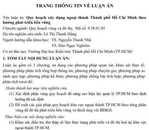 Thông tin về luận án Tiến sĩ của Nghiên cứu sinh Lê Thị Thanh Hằng