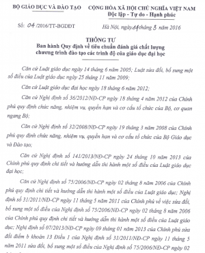 CÁC VĂN BẢN CỦA BỘ GDĐT