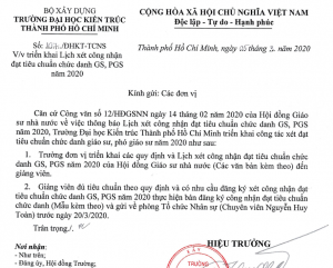 Công văn về việc triển khai Lịch xét công nhận đạt tiêu chuẩn chức danh GS, PGS năm 2020