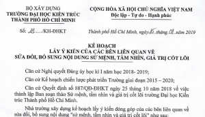 Kế hoạch lấy ý kiến sửa đổi, bổ sung nội dung sứ mệnh tầm nhìn, giá trị cốt lõi