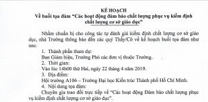 Kế hoạch tọa đàm về hoạt động đảm bảo chất lượng phục vụ kiểm định
