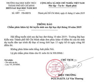 Kết quả tuyển sinh Sau đại học đợt tháng 10/2019 và thông báo nhận đơn phúc khảo