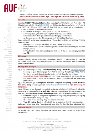Khoá học MOOC “Viết và xuất bản bài báo khoa học” do Viện Nghiên cứu Phát triển – IRD (Pháp) tổ chức