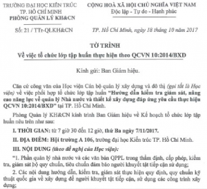 Mời đăng ký tham dự lớp tập huấn thực hiện theo QCVN 10:2014/BXD