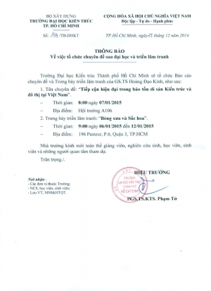 Mời dự báo cáo chuyên đề và triển lãm tranh của GS.TS Hoàng Đạo Kính