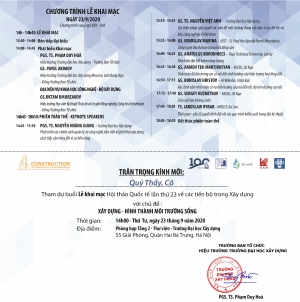 Mời tham dự Hội thảo khoa học quốc tế “CONSTRUCTION THE FORMATION OF LIVING ENVIRONMENT 2O20”(Theo hình thức trực tuyến)