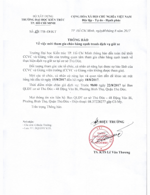 Mời tham gia chào hàng cạnh tranh dịch vụ giữ xe tại cơ sở Thủ Đức