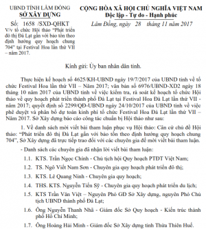Mời viết bài tham luận cho Hội thảo Quy hoạch, phát triển TP. Đà Lạt tại Festival Hoa lần thứ VII năm 2017