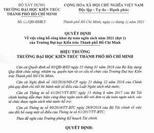 QĐ về việc công khai dự toán ngân sách nhà nước năm 2021(đợt 1)của Trường ĐH Kiến trúc TPHCM