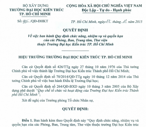 Quyết định ban hành chức năng, nhiệm vụ của Phòng , Ban, Trung tâm, Thư viện