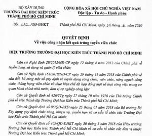 Quyết định công nhận kết quả trúng tuyển viên chức