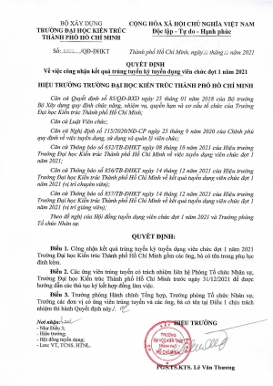 Quyết định số 1002/QĐ-ĐHKT ngày 20/12/2021 về việc công nhận kết quả trúng tuyển kỳ tuyển dụng viên chức đợt 1 năm 2021