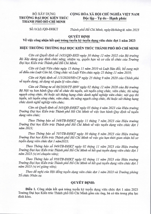 Quyết định số 1120/QĐ-ĐHKT về việc công nhận kết quả trúng tuyển kỳ tuyển dụng viên chức đợt 1 năm 2023