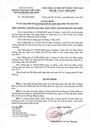 Quyết định số 195/QĐ-ĐHKT ngày 18/3/2024 về việc công nhận kết quả trúng tuyển kỳ tuyển dụng nhân viên năm 2023