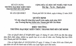 Quyết định về việc công bố công khai quyết toán ngân sách năm 2019 của Trường Đại học Kiến trúc Thành phố Hồ Chí Minh