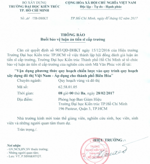 Thông báo buổi bảo vệ luận án tiến sĩ cấp Trường của NCS Mã Văn Phúc