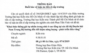 Thông báo buổi bảo vệ luận án tiến sĩ cấp Trường của NCS Phan Tiến Vinh