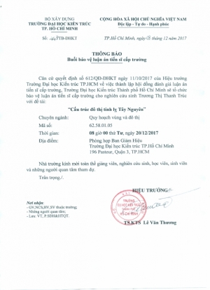 Thông báo buổi bảo vệ luận án tiến sĩ cấp trường của NCS Trương Thị Thanh Trúc