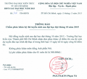 Thông báo chấm phúc khảo kỳ thi tuyển sinh Sau đại học đợt tháng 10/2015