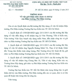 Thông báo giới thiệu chức danh và chữ ký của Hiệu trưởng, Phó Hiệu trưởng