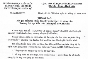 Thông báo Kết quả kiểm tra Phiếu đăng ký dự tuyển vị trí giảng viên Trường Đại học Kiến trúc Thành phố Hồ Chí Minh