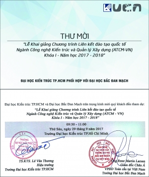 Thông báo Lễ Khai giảng Chương trình liên kết đào tạo Ngành Công nghệ Kiến trúc và Quản lý Xây dựng (ATCM-VN)