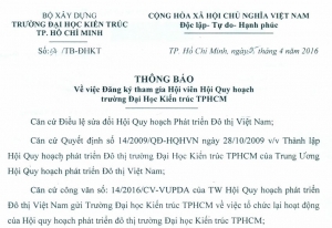 Thông báo: Mời đăng ký tham gia hội viên Hội Quy hoạch Đại học Kiến trúc TP.HCM