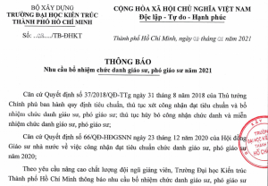 Thông báo Nhu cầu bổ nhiệm chức danh giáo sư, phó giáo sư năm 2021