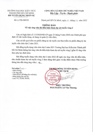 Thông báo số 105/TB-HĐTD ngày 17/02/2022 về việc ứng viên đủ điều kiện tham dự xét tuyển vòng 2