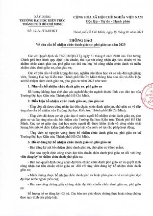 Thông báo số 1213/TB-ĐHKT ngày 13/12/2023 về nhu cầu bổ nhiệm chức danh giáo sư, phó giáo sư năm 2023