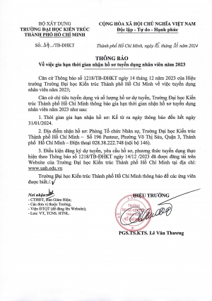 Thông báo số 34/TB-ĐHKT về việc gia hạn thời gian nhận hồ sơ tuyển dụng nhân viên năm 2023