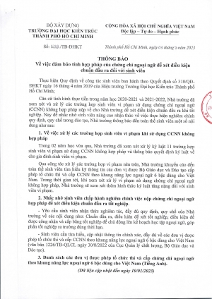 Thông báo số 533/TB-ĐHKT về việc đảm bảo tính hợp pháp của chứng chỉ ngoại ngữ để xét điều kiện chuẩn đầu ra đối với sinh viên