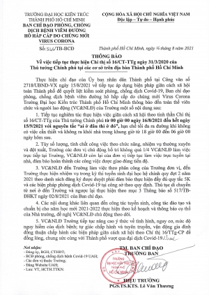 Thông báo số 546/TB-BCĐ về việc tiếp tục thực hiện Chỉ thị số 16/CT-TTg ngày 31/3/2020 của Thủ tướng Chính phủ tại các cơ sở trên địa bàn Thành phố Hồ Chí Minh