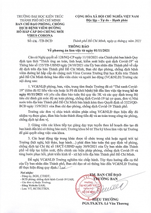 Thông báo số 686/TB-BCĐ ngày 01/11/2021 về phương án làm việc từ ngày 01/11/2021