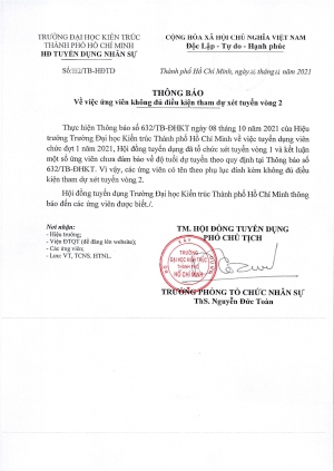 Thông báo số 772/TB-HĐTD ngày 26/11/2021 về việc ứng viên không đủ điều kiện tham dự xét tuyển vòng 2