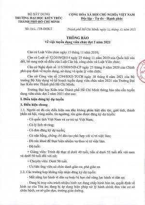 Thông báo số 882/TB-ĐHKT ngày 24/12/2021 về việc tuyển dụng viên chức đợt 2 năm 2021